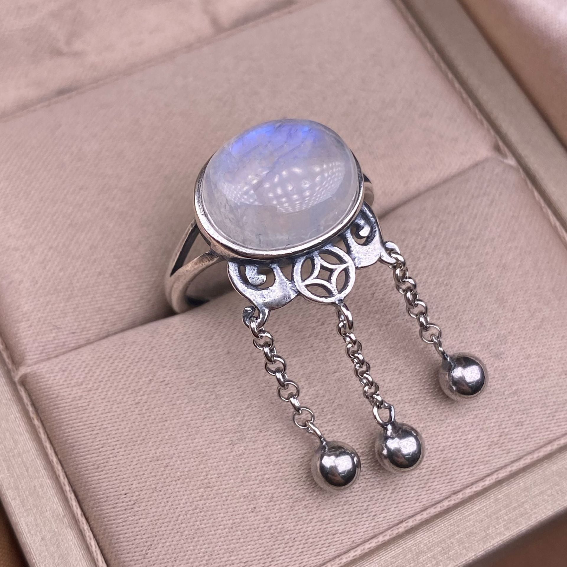 Aquamarine blue moonstone ring s925 silver inlay