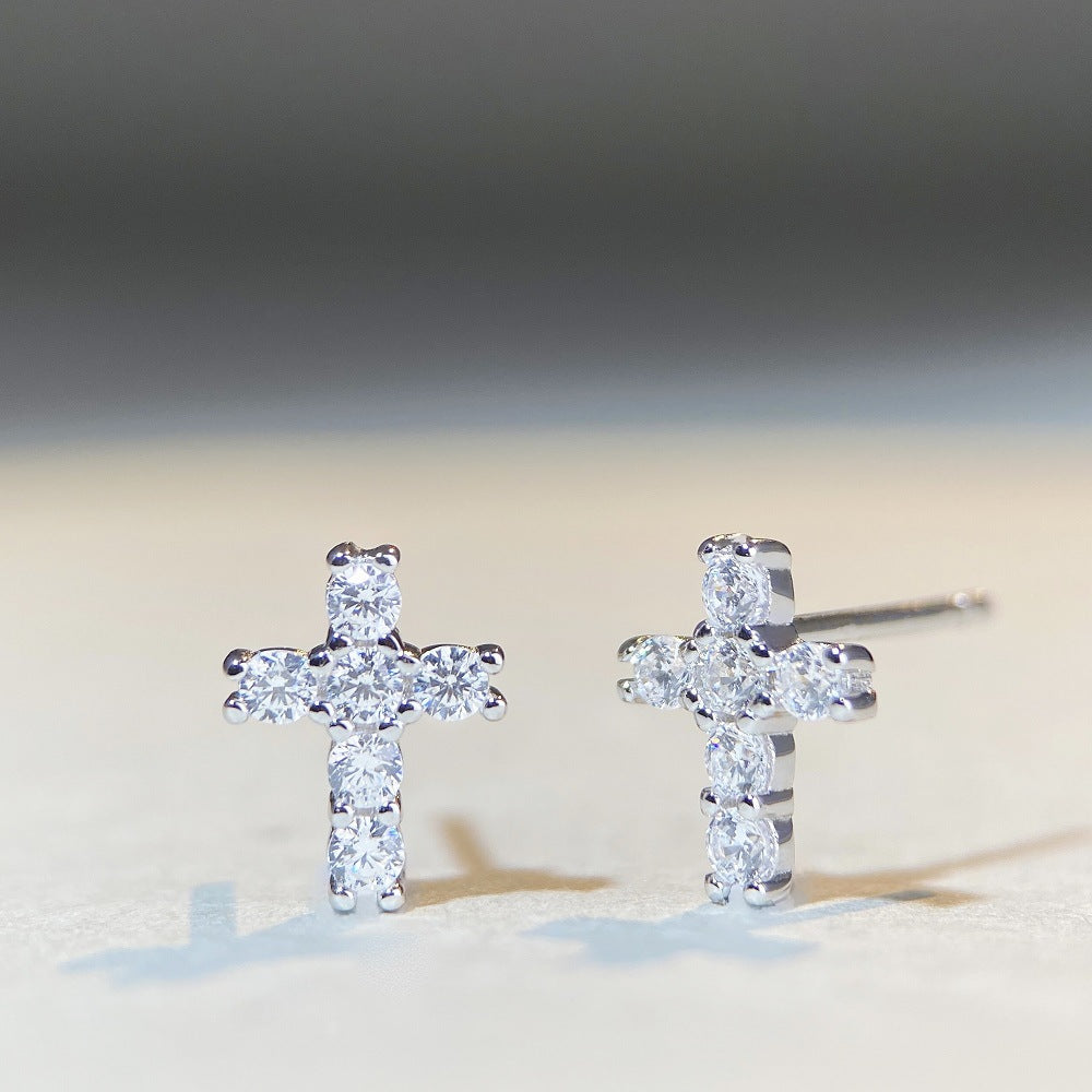 S925 sterling silver Moissanite Earrings unisex rhodium-plated gold cross