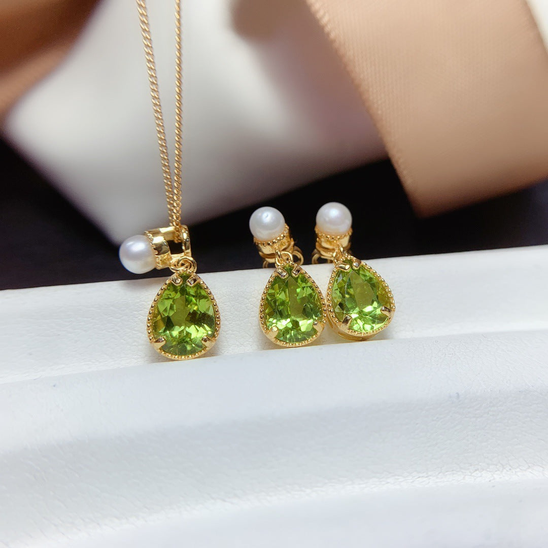 Ensemble de péridots naturels, pierre centrale incrustée d'argent S925 6*8