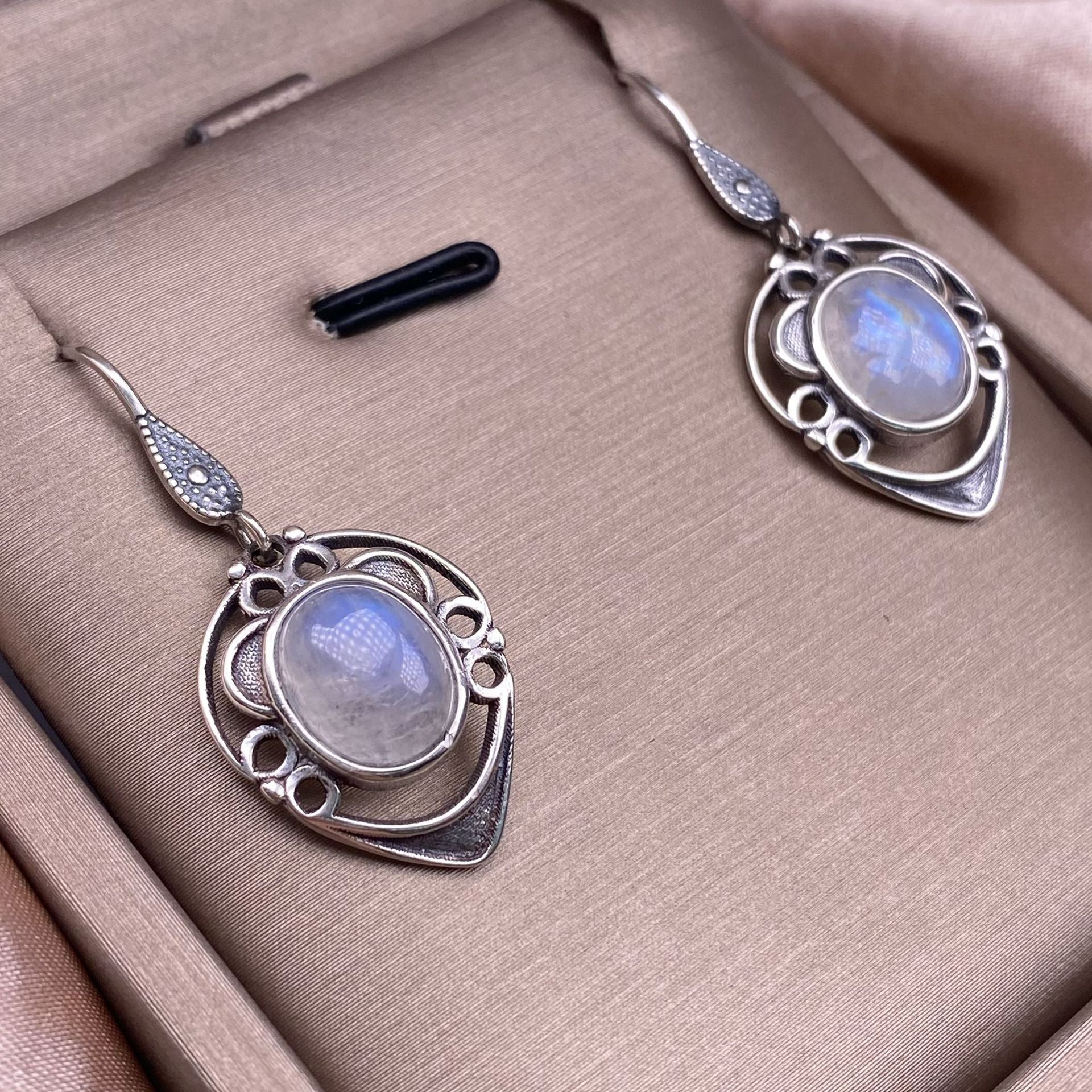 Aquamarine Moonstone Earrings S925 Silver Inlaid Vintage Silver Ear Hook