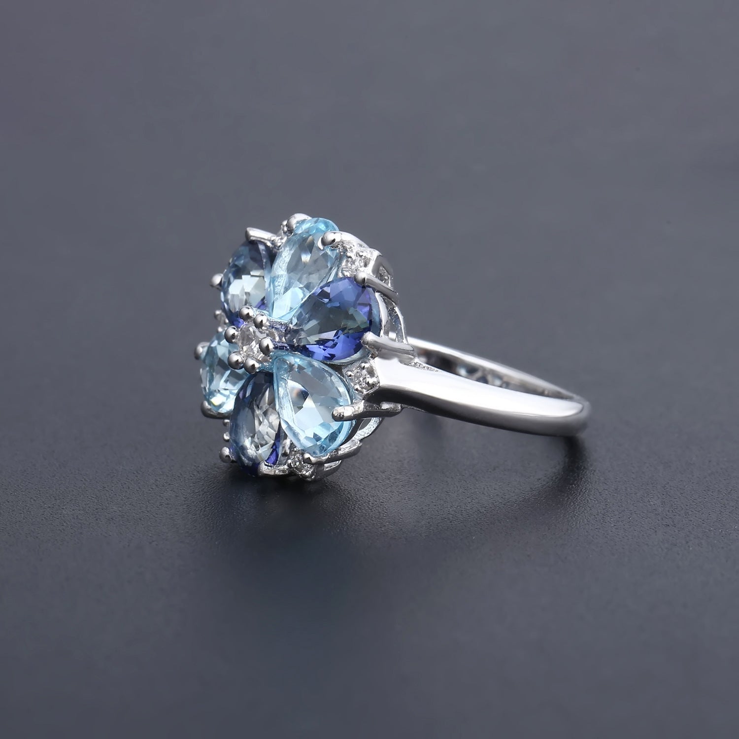 Natural colored gemstone ring S925 sterling silver set with natural colored crystal gemstone ring