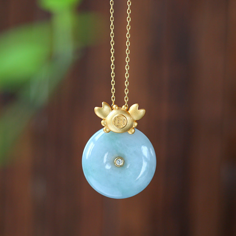 S925 silver gold-plated jadeite zircon embellished exquisite and elegant pendant