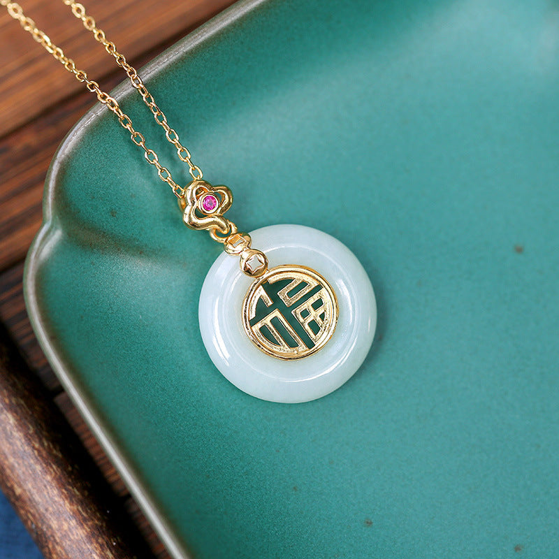 S925 silver gold-plated jadeite zircon embellished exquisite and elegant pendant