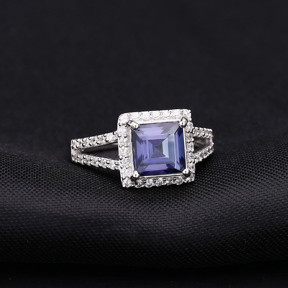 Anillo de piedras preciosas de colores para mujer, ligero, lujoso, sencillo y moderno. Anillo de plata s925 con incrustaciones de cristales y piedras preciosas de colores