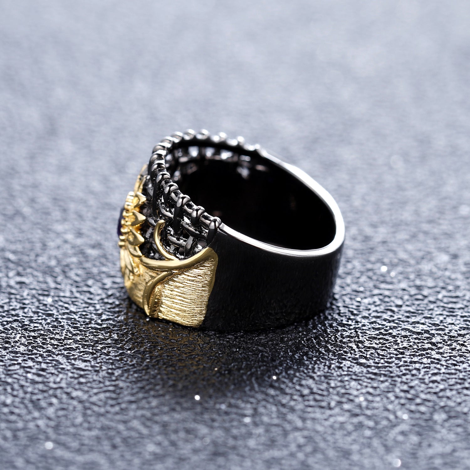 Italian craft designer ring in ancient style other shore flower design 925 silver natural amethyst ring