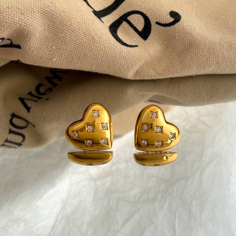 [DF] Boucles d'oreilles en forme de cœur japonaises et coréennes avec aiguille en argent véritable plaqué cuivre S925 avec boucles d'oreilles simples en zircone et boucles d'oreilles élégantes pour femmes