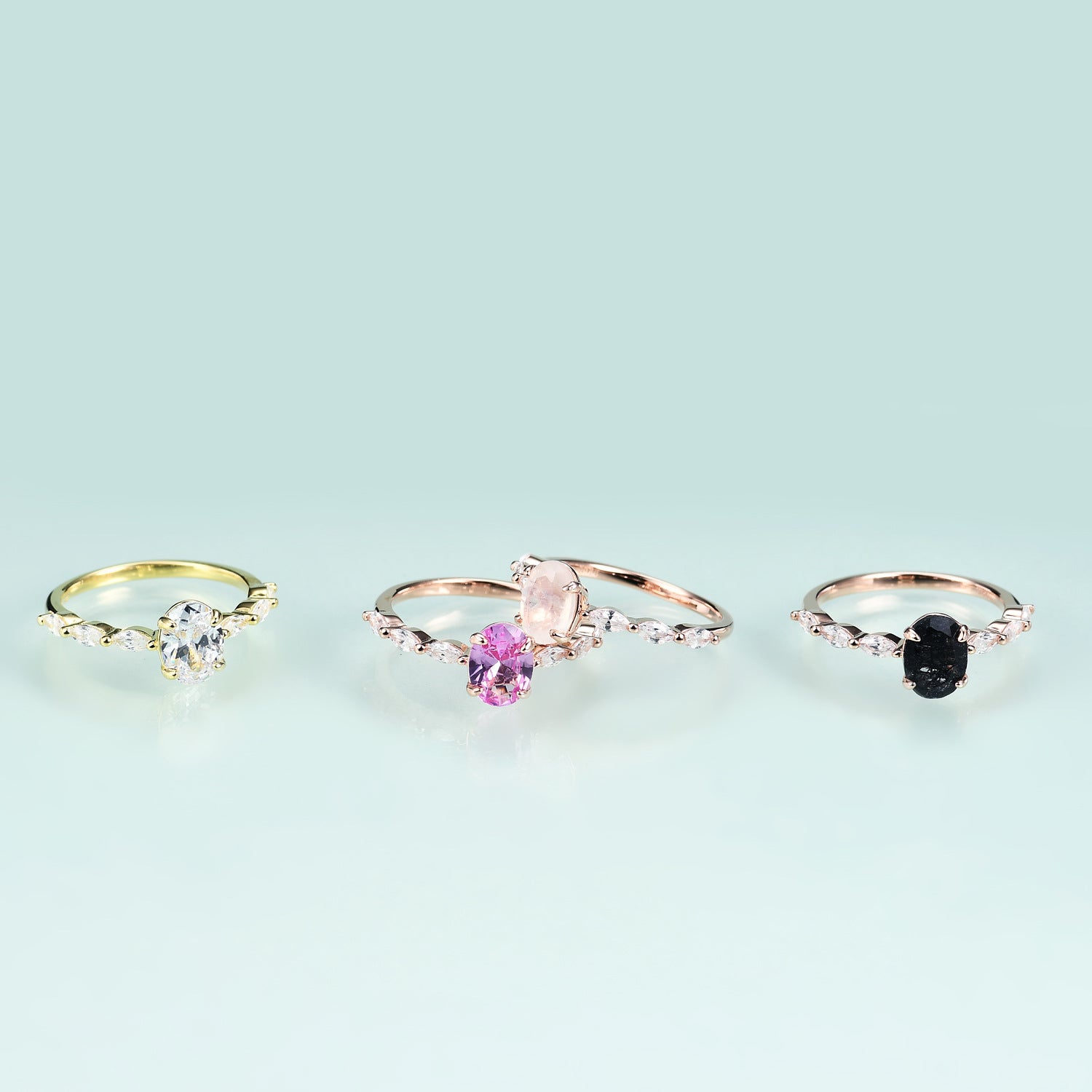 S925 Sterling Silver Inlaid Natural Moonlight Stone Ring Fashionable and Personalized Classic Light Luxury Gemstone Rose Gold Ring