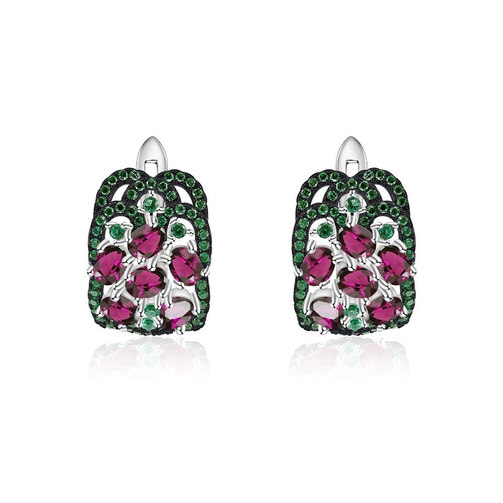 Natural Rose Pomegranate Earrings 925 Silver Set Gemstone Earrings Earrings