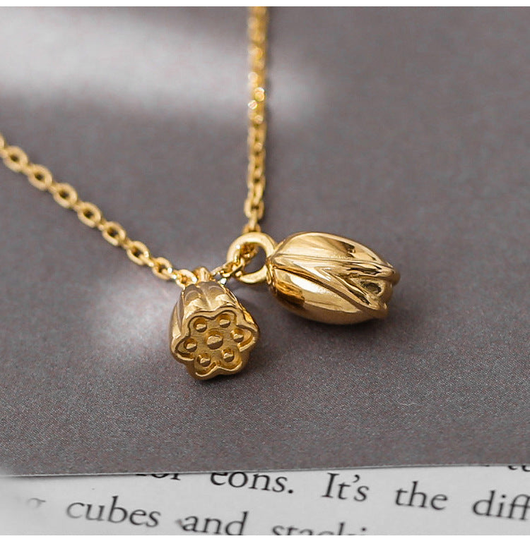 [DF]INS Cold Wind Lotus Peng Necklace Women's Summer Collar Chain Small Design Sense Pendant Neckchain 2023 New Accessories