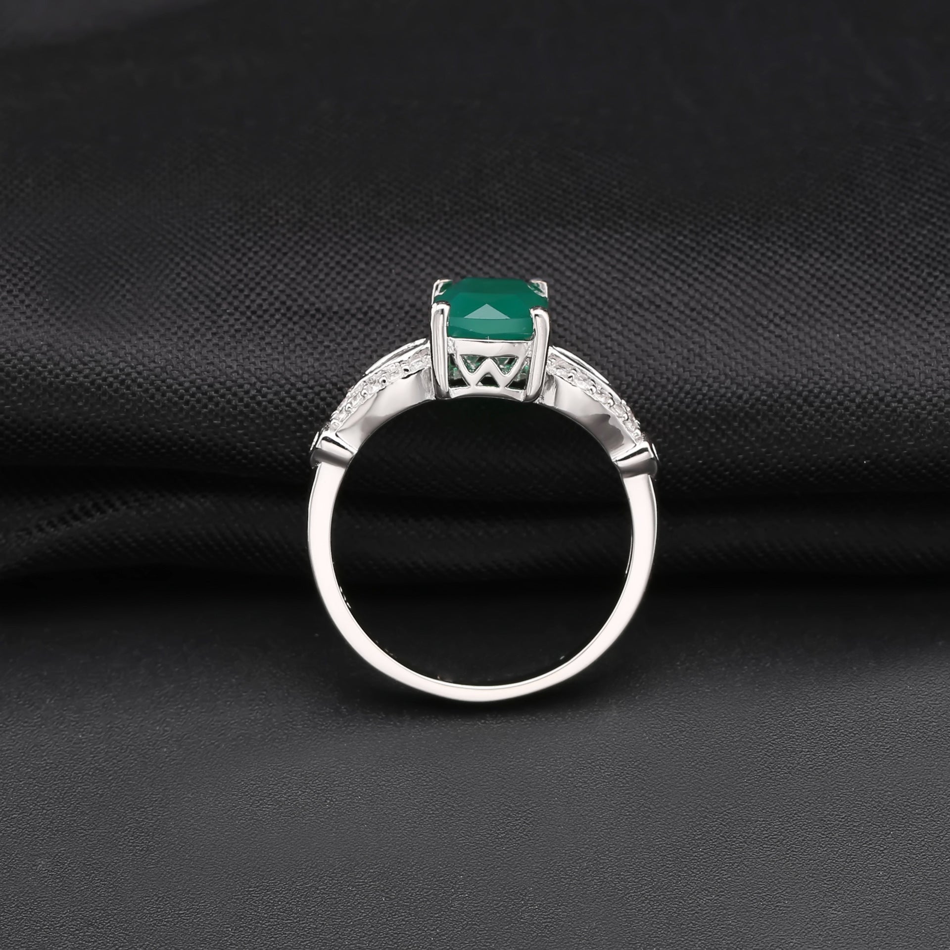 Anillo de ágata verde con piedra preciosa de color natural Anillo de plata de ley 925 con personalidad y piedra preciosa cuadrada
