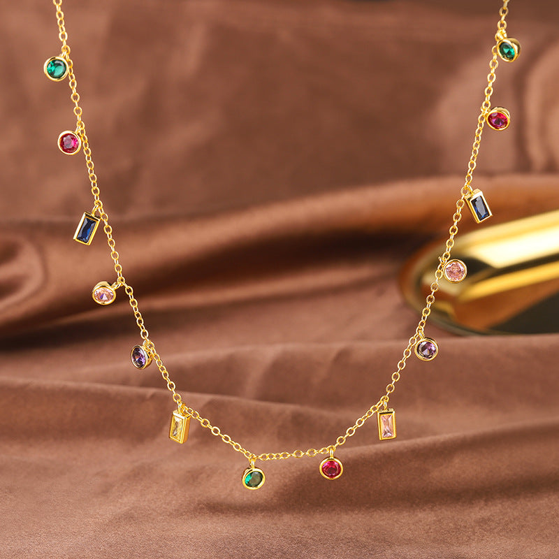 New personality color-block glass stone bracelet necklace temperament jewelry