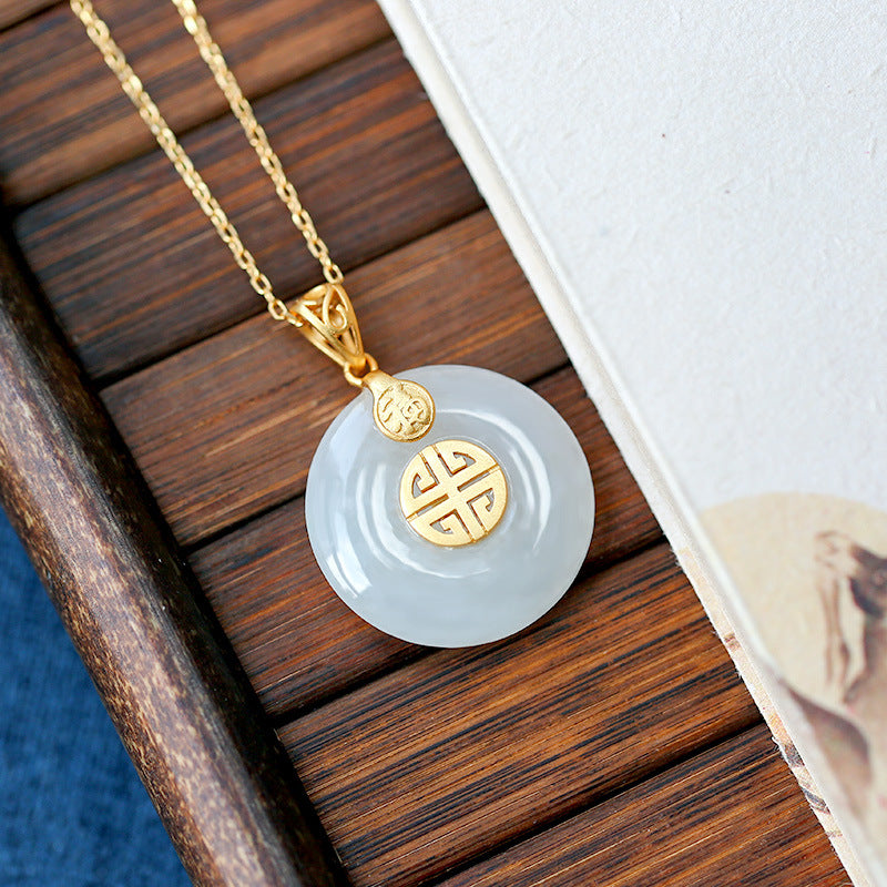 S925 silver gold-plated jadeite zircon embellished exquisite and elegant pendant