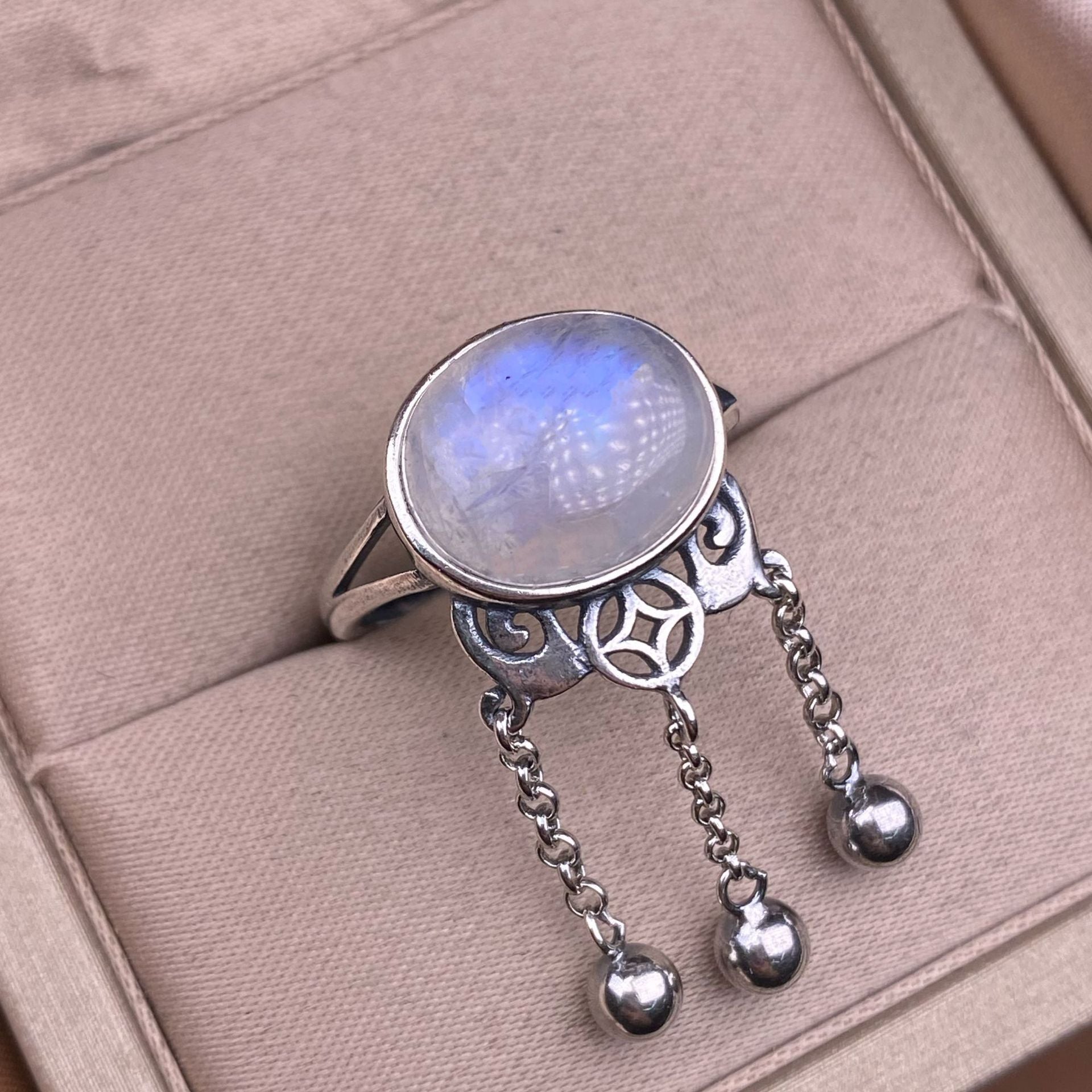 Aquamarine blue moonstone ring s925 silver inlay