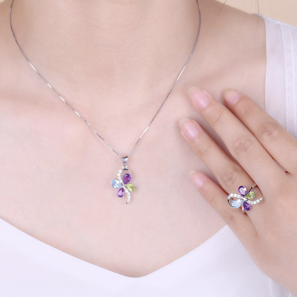 Collar de piedras preciosas con incrustaciones de plata esterlina S925 con diseño personalizado y de moda, colgante de collar de tesoro de color natural de alta gama 