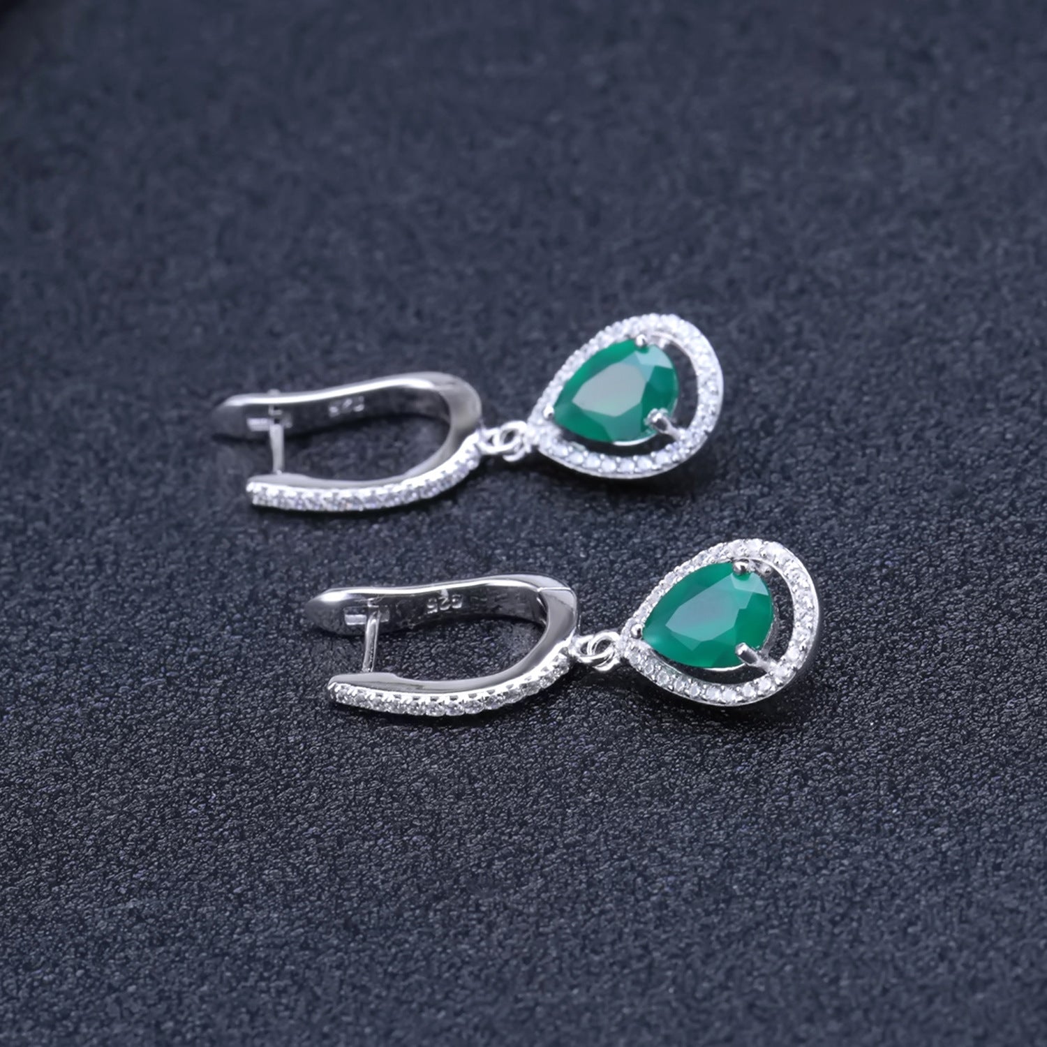 Pendientes femeninos de ágata verde natural, pendientes de suministro directo al contado, moda de lujo, pendientes de piedras preciosas con incrustaciones de plata esterlina s925.