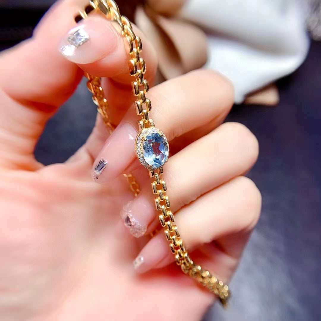 Natural blue Topaz bracelet temperament retro European and American design sense