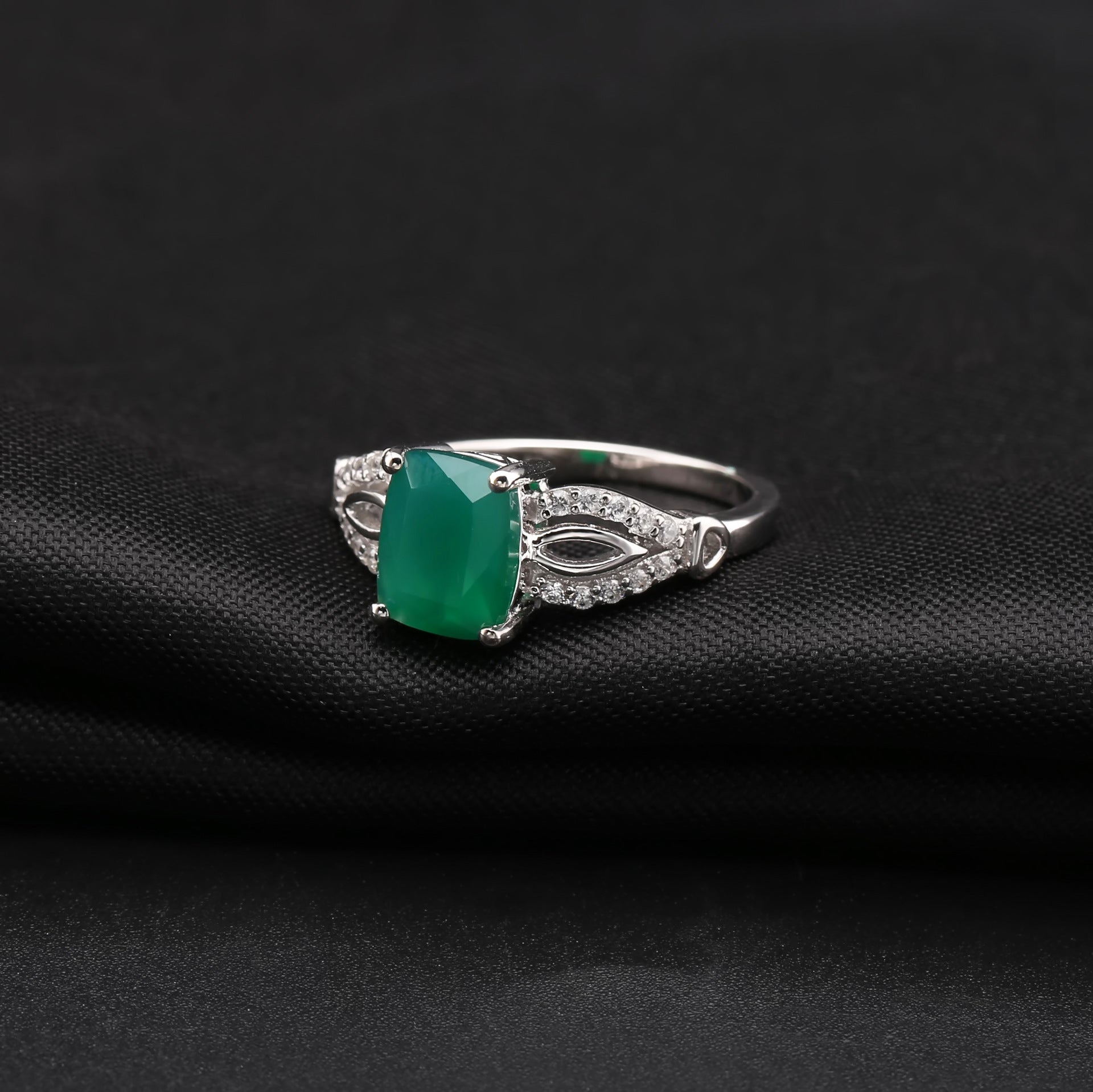 Anillo de ágata verde con piedra preciosa de color natural Anillo de plata de ley 925 con personalidad y piedra preciosa cuadrada