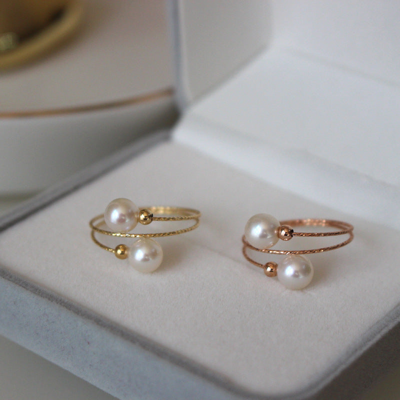 "Elastic Akoya" 4.5mm Japanese Akoya Pearl Ring - 18K Gold, Stretchable Spring Ring for a Perfect Fit.