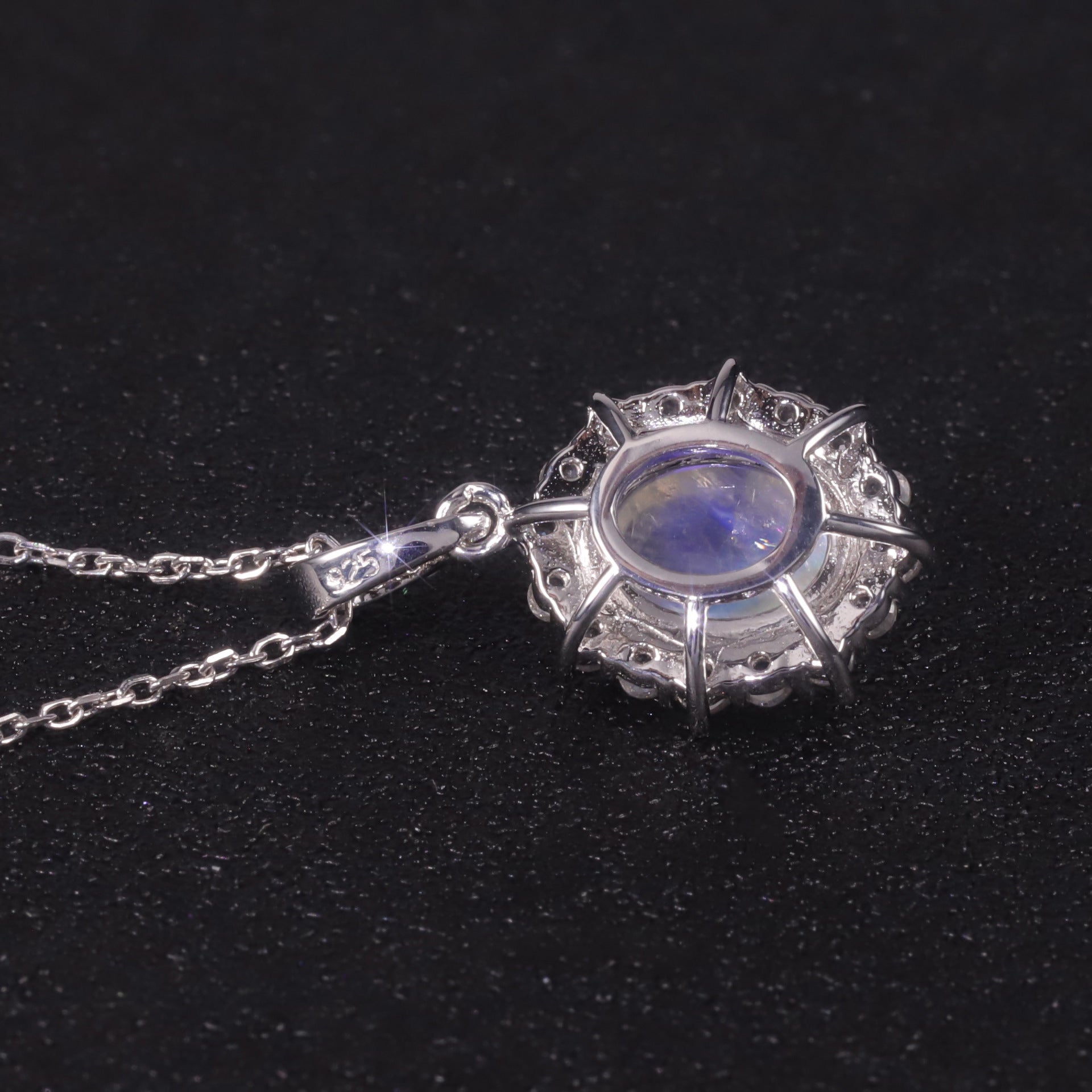 Ensemble de pendentif en pierre de lune naturelle en argent pur S925 Bague en pierre de lune bleu crème