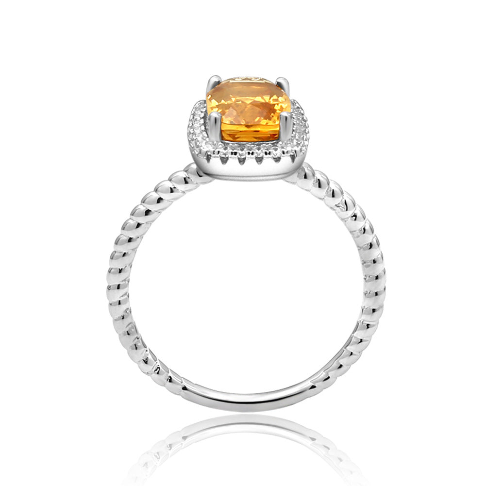 Light Luxury Natural Colored Treasure Ring with Personalized Temperament s925 Silver Inlaid Natural Yellow Crystal Ring