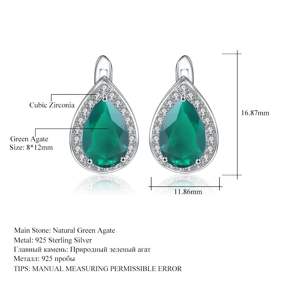 Pendientes de piedra natural s925 con incrustaciones de plata, pendientes de ágata verde, pendientes de piedras preciosas en forma de pera