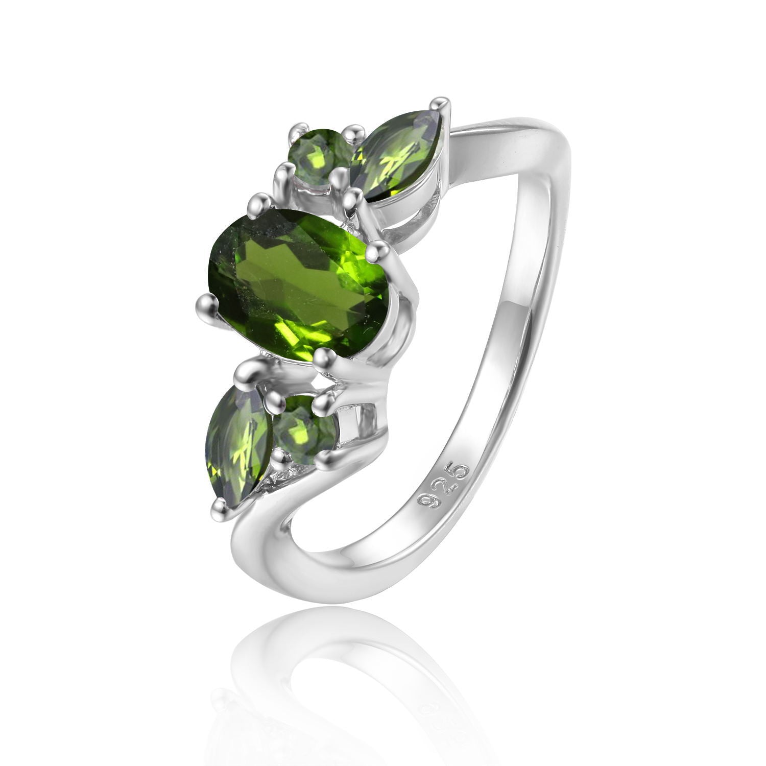 Anillo de turmalina natural Caibao con incrustaciones de piedras preciosas y cristales en plata s925