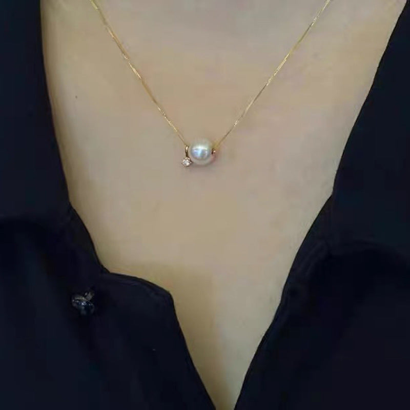 [DF]Collier pendentif en perles Akoya 18 carats avec chaîne étoile météore 