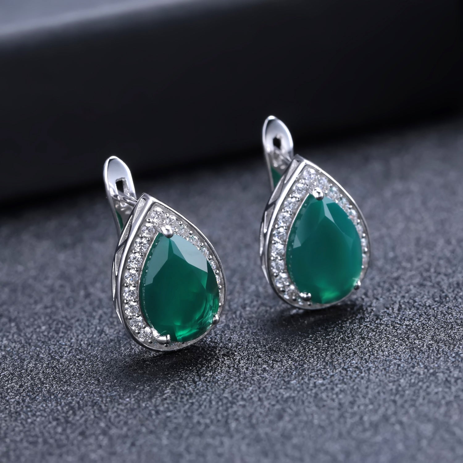Pendientes de piedra natural s925 con incrustaciones de plata, pendientes de ágata verde, pendientes de piedras preciosas en forma de pera