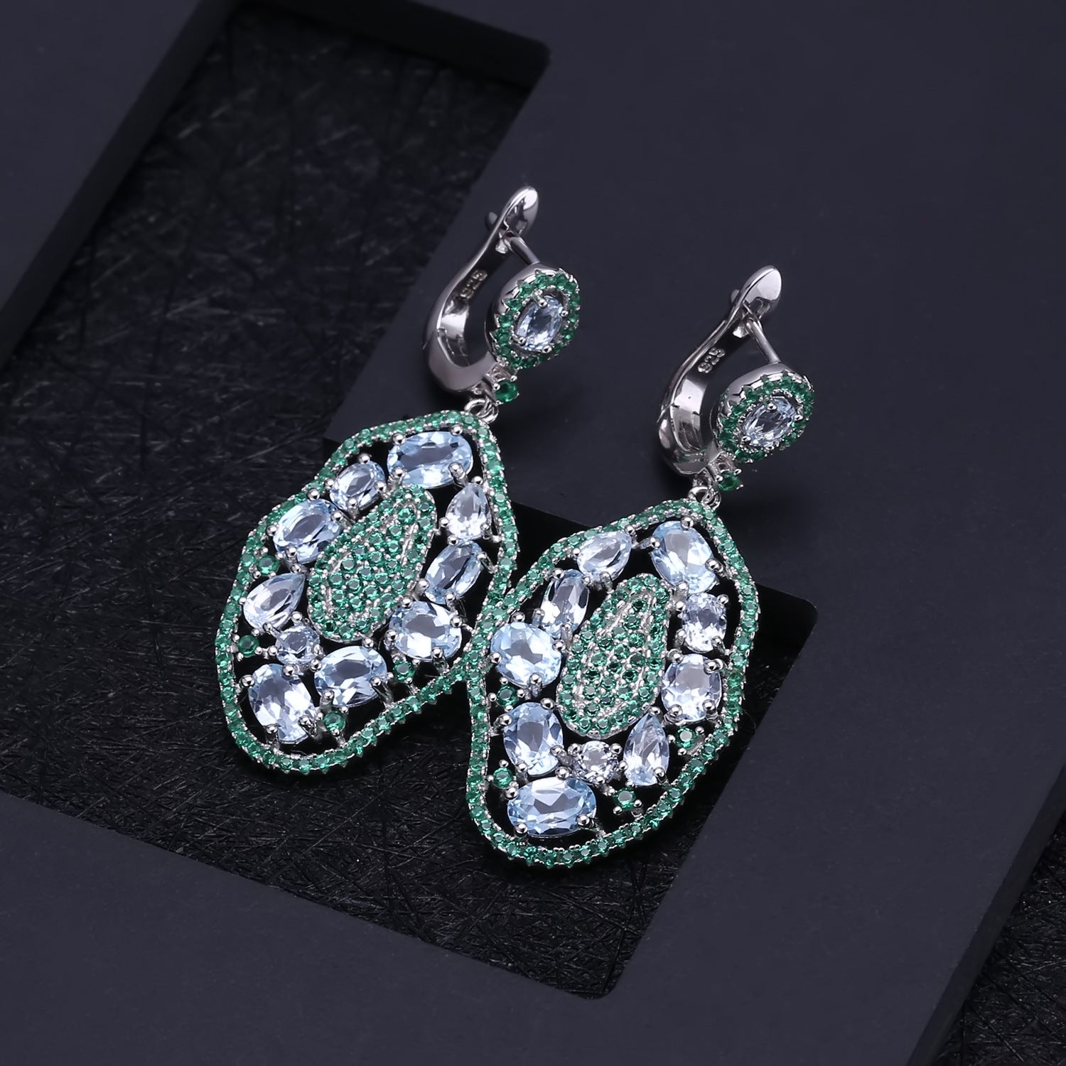 Gemstone earrings retro luxury s925 silver inlaid natural Topaz earrings earrings