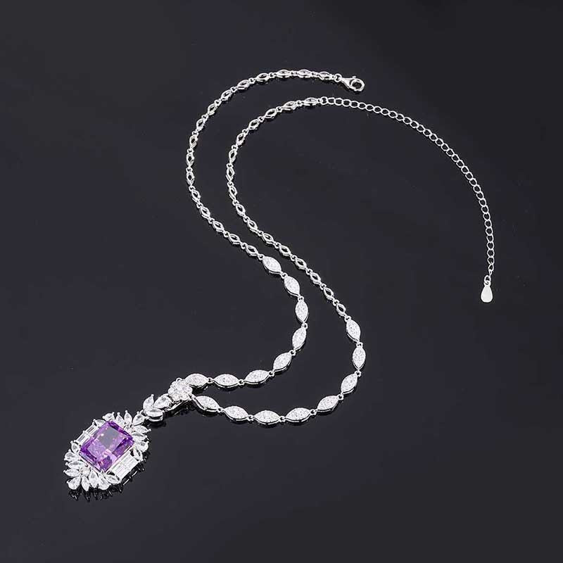 S925 perfect silver high carbon diamond simulation purple diamond pendant ring earrings set