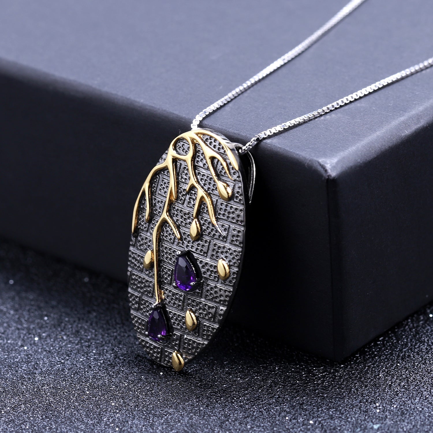DF Fall Ying colorful designer pendant Georgia advanced  s925 sterling silver natural Amethyst necklace pendant