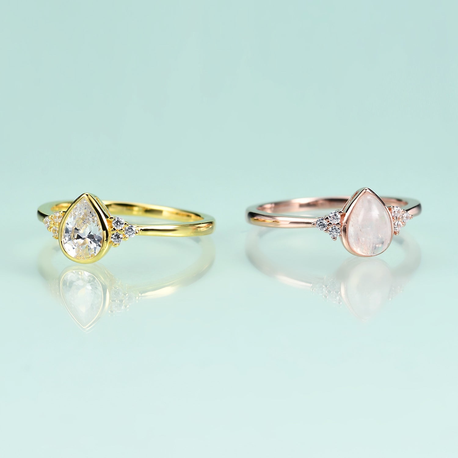 Bague en argent sterling S925 incrustée de pierre de lune naturelle, bague en or rose de tempérament haut de gamme avec pierres précieuses