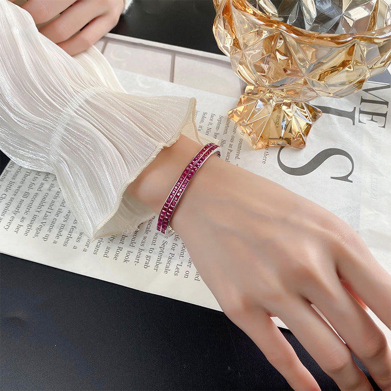 S925 Full body Silver Simulated Colorful Treasure Double color Double row Bracelet