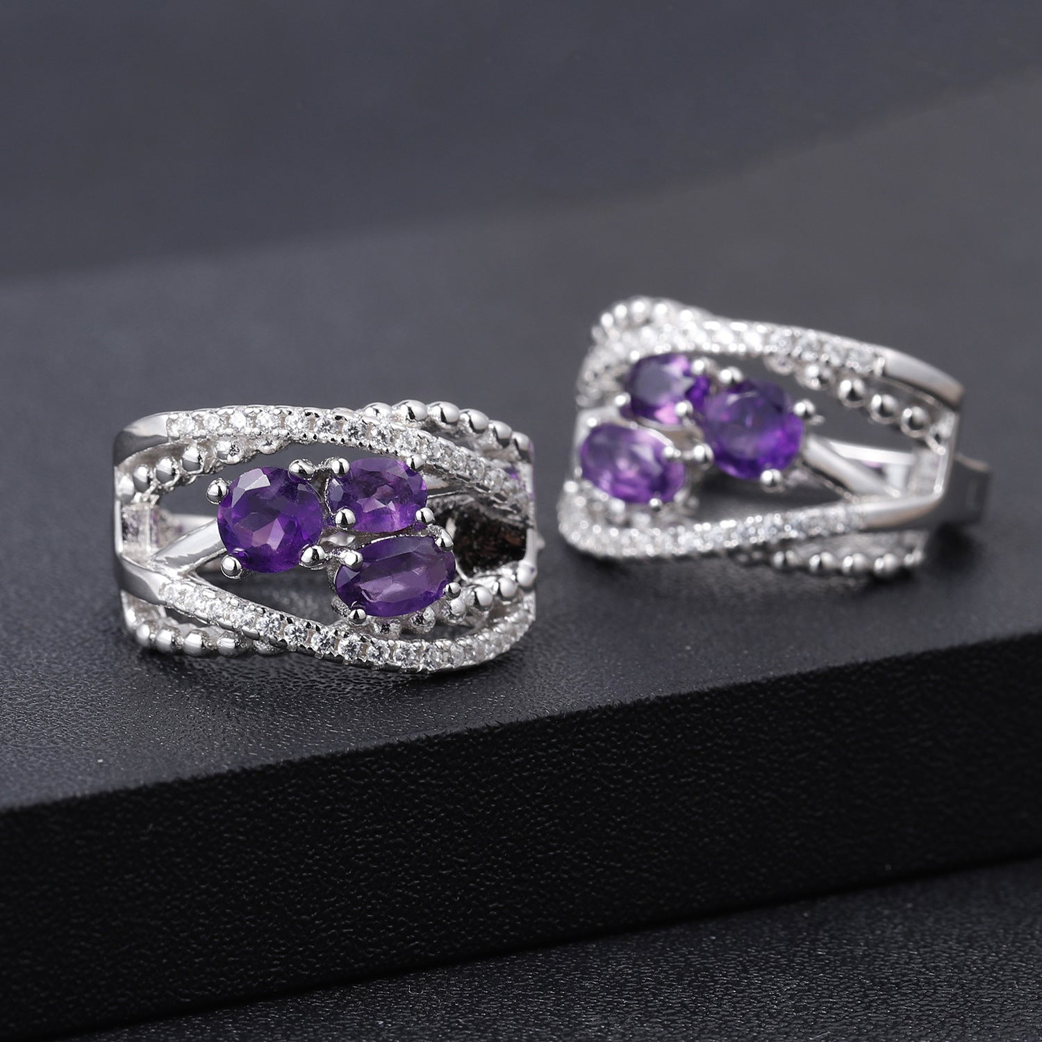 Natural Garnet Stud Earrings 925 Silver Set Gemstone Stud Earrings