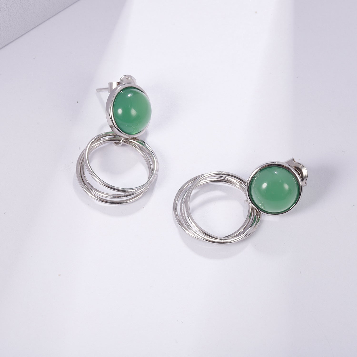 Designer's high-end gemstone inlaid earrings s925 silver green agate earrings earrings