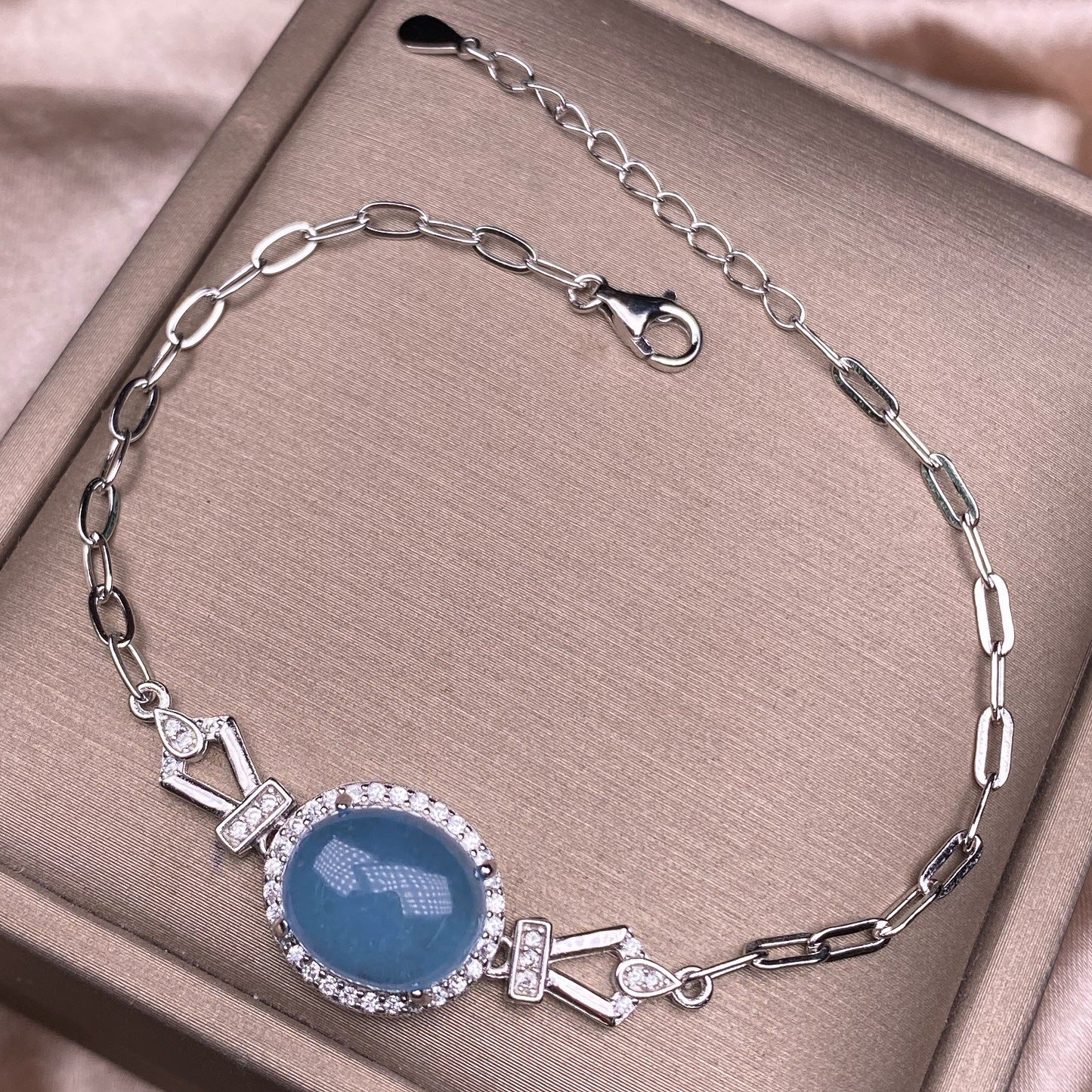 Aquamarine Hotan Jasper Bracelet s925 silver inlaid with  jewelry