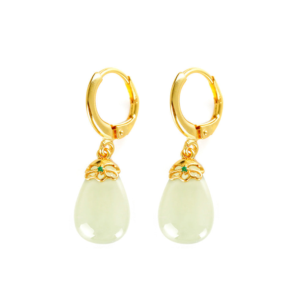 S925 silver inlaid water drop earrings, green jade earrings, and Tian white jade earrings