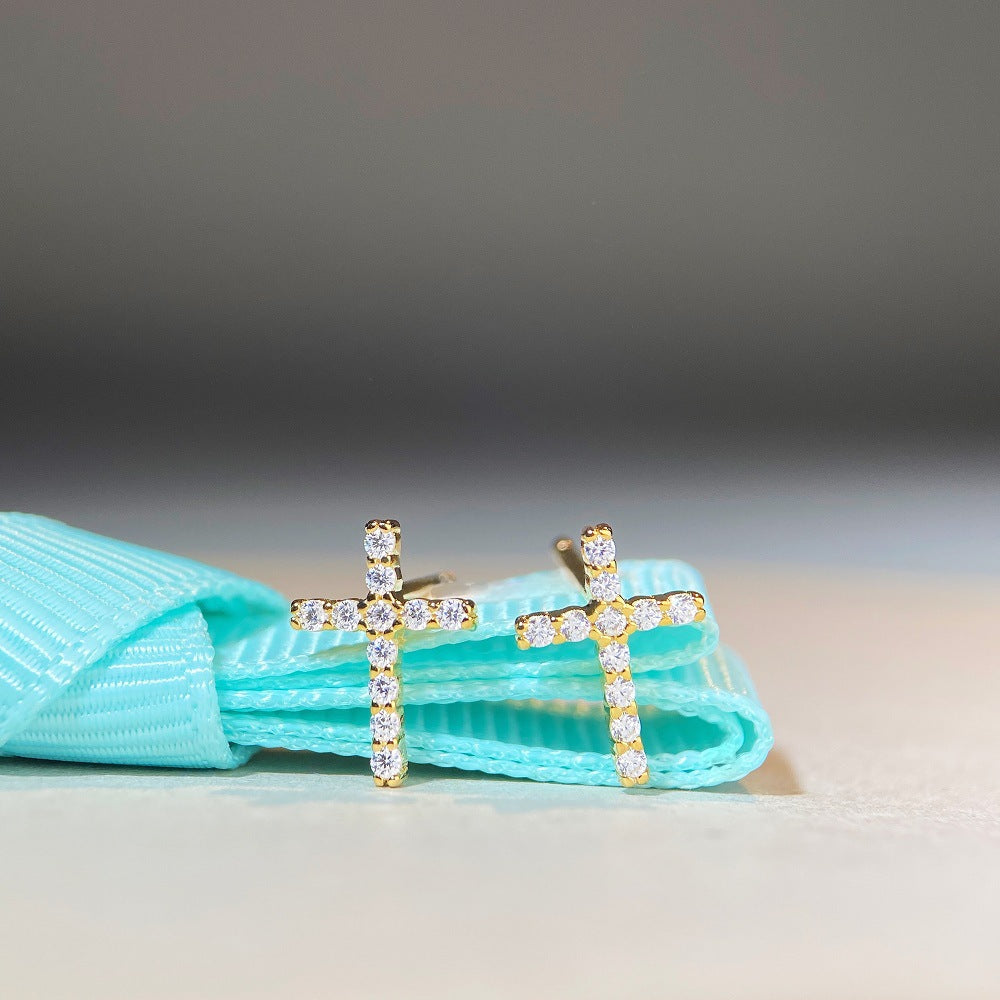 S925 pure silver Moissanite ear nail cross inlaid with D color Moissanite stone