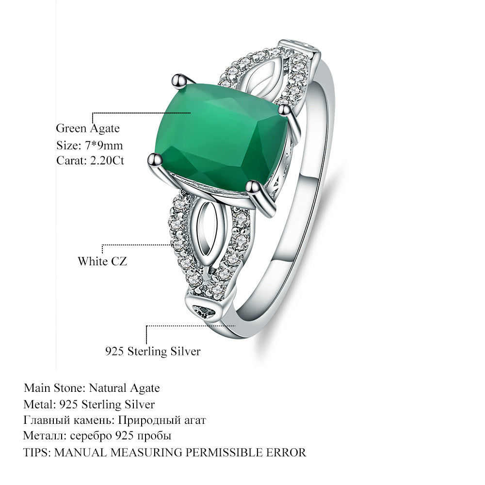 Anillo de ágata verde con piedra preciosa de color natural Anillo de plata de ley 925 con personalidad y piedra preciosa cuadrada