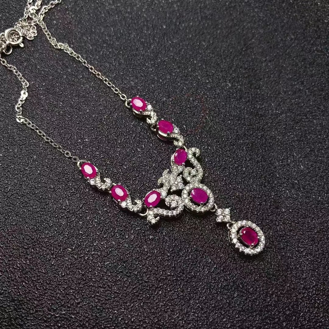 [DF]925 Silver Necklace with Natural Burmese Ruby - Vintage Elegance for Engagements and Weddings