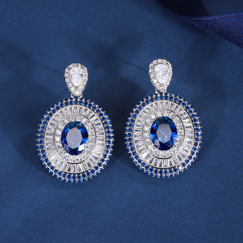 Copper gold-plated simulation color treasure Royal Blue Treasure Shining Diamond Women's Pendant Set 8 * 10