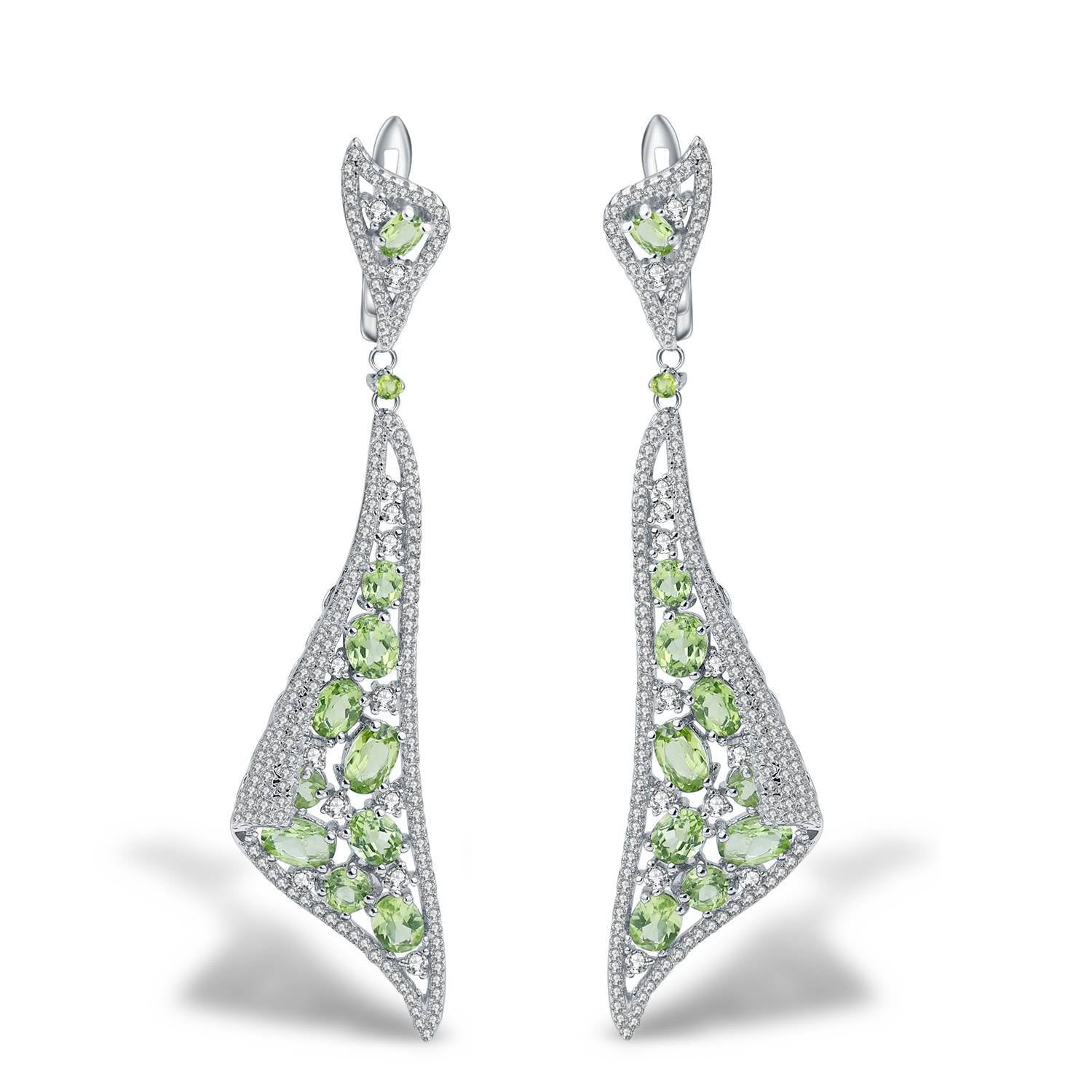 Boucles d'oreilles longues incrustées de pierres précieuses Boucles d'oreilles en argent 925 avec olivine naturelle