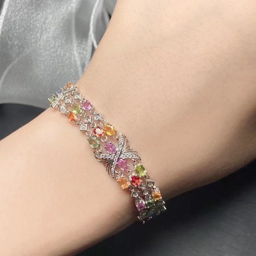 Natural color sapphire bracelet wide butterfly design sense bracelet