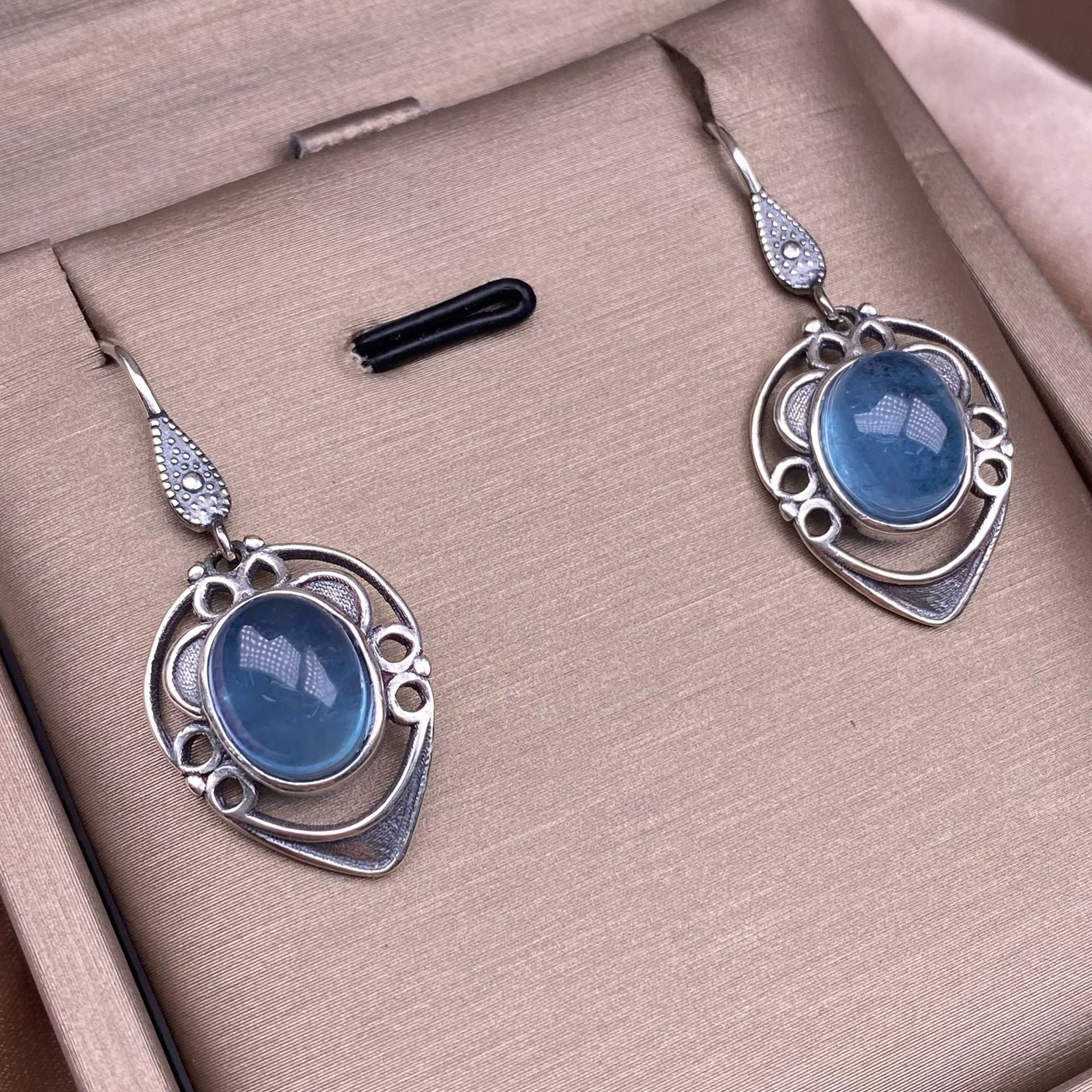 Aquamarine Moonstone Earrings S925 Silver Inlaid Vintage Silver Ear Hook