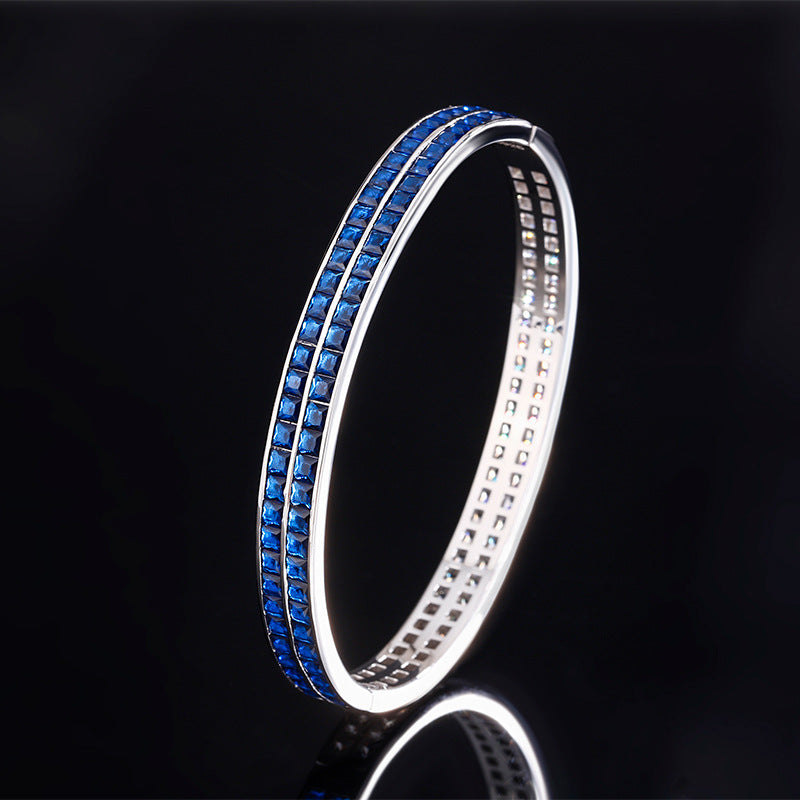 S925 Full body Silver Simulated Colorful Treasure Double color Double row Bracelet