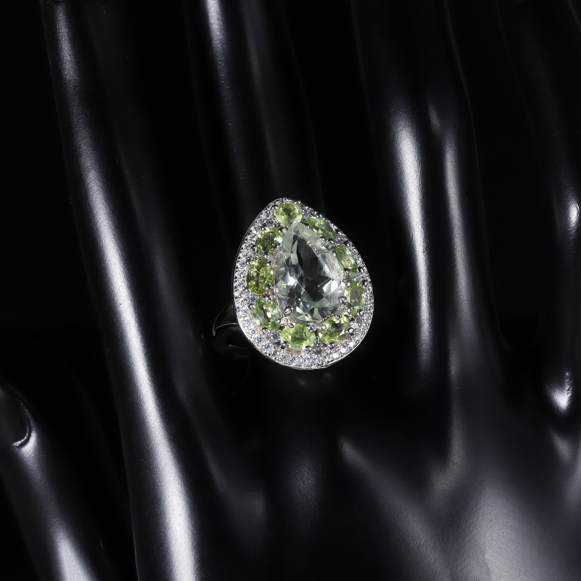 Bague en argent S925 avec améthyste verte olivine naturelle sertie d'un anneau de trésor naturel