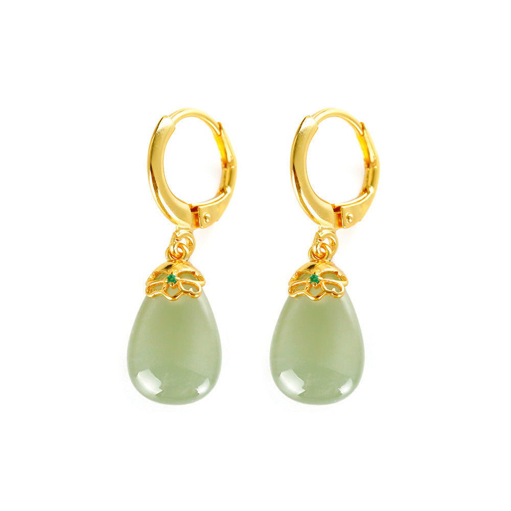 S925 silver inlaid water drop earrings, green jade earrings, and Tian white jade earrings