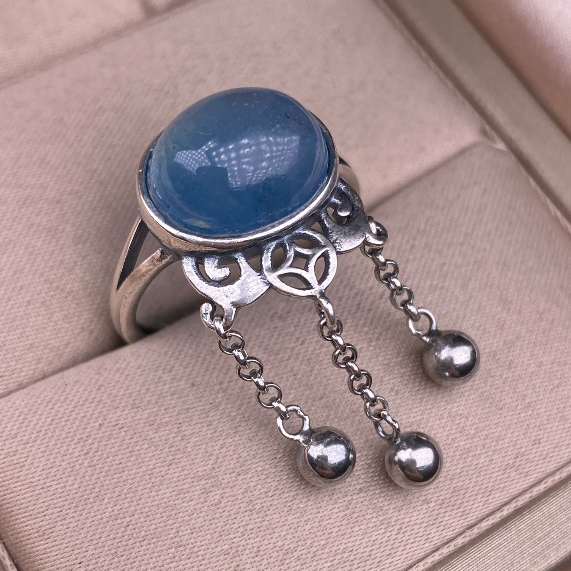 Aquamarine blue moonstone ring s925 silver inlay