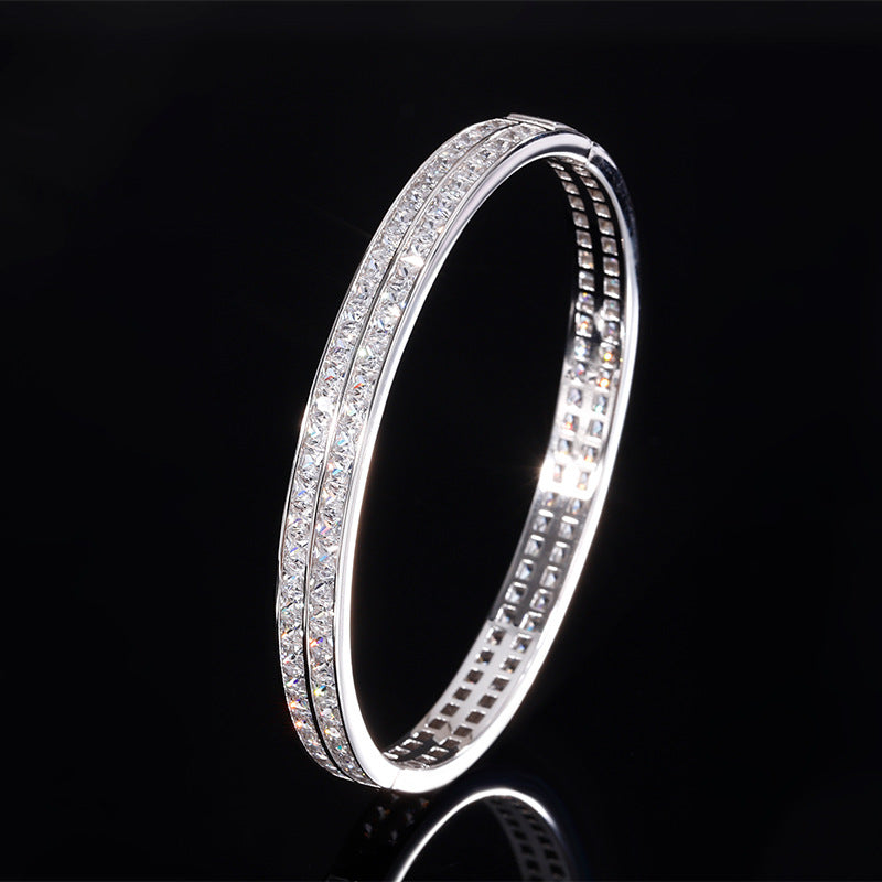 S925 Full body Silver Simulated Colorful Treasure Double color Double row Bracelet