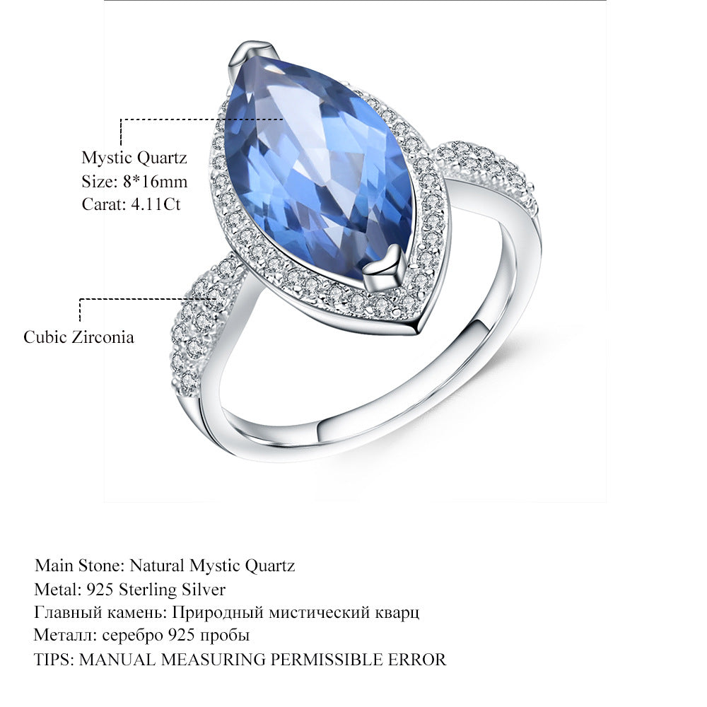 Anillo de topacio y amatista con piedras preciosas de colores naturales Anillo de plata S925 con piedras preciosas naturales